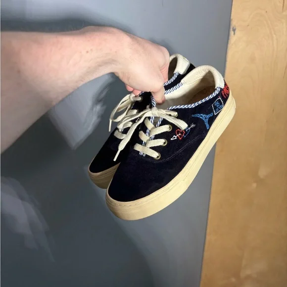 Soludos X Lockhart Sneaker Blue Velvet Embroidered Size 6.5 - Picture 5 of 7